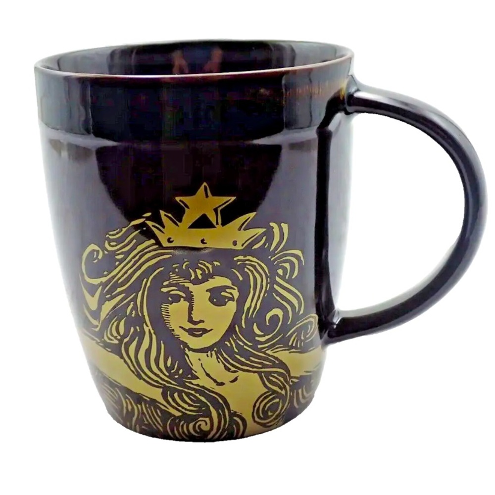 Starbucks Bone China 2012 Siren Mermaid With Crown Brown Gold Coffee Mug Cup